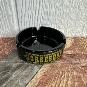 Vintage Black Glass Horseshoe Hotel Casino Ashtray Sombrero Room Las Vegas